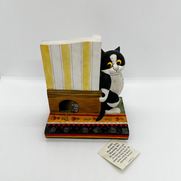 VTG Comic Curious Cats Tuxedo Cat Mouse Watching You Bookend Hide Figurine - Picture 2 of 12